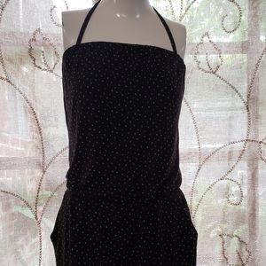 CAbi Black Halter Romper with Tiny White Dot Print